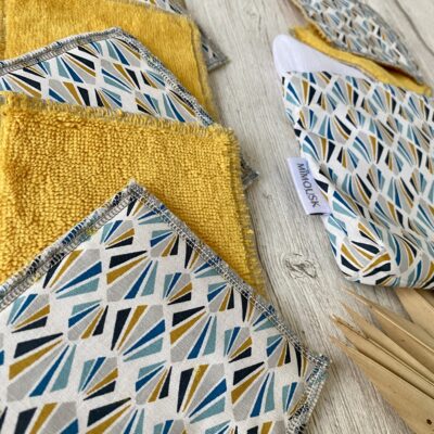 Lingettes lavables éponge Bambou / imprimé géométrique Payani, bleu jaune – Image 2