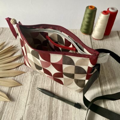 Petit sac à main bandoulière / Jacquard ronds bordeaux – Image 4