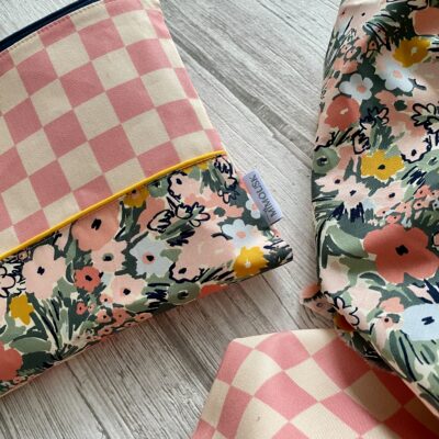 Pochette Damier et Fleurs / rose jaune vert – Image 2