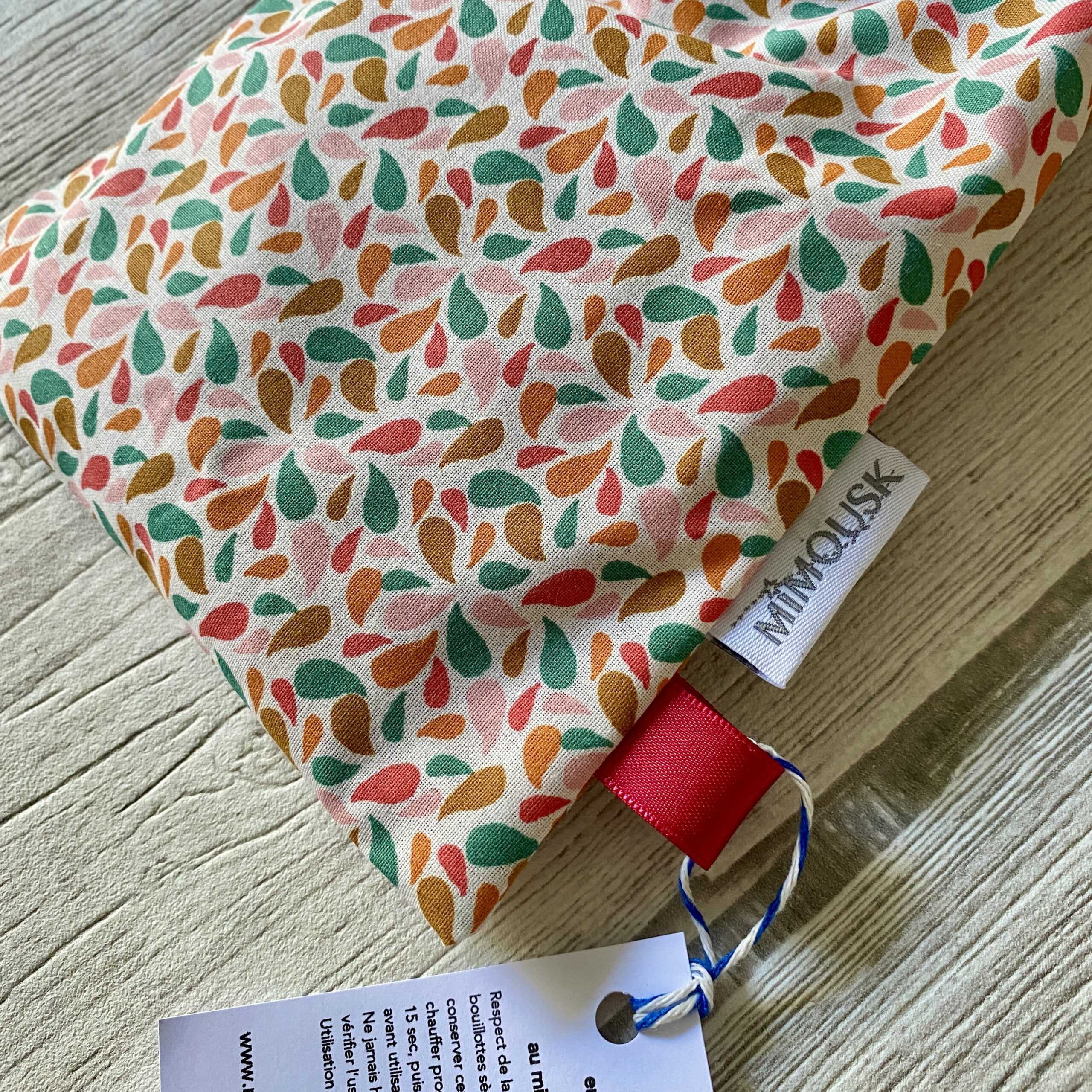 Bouillotte longue XL pour cervicales en graines de lin bio/ Otma gouttes, rose vert ocre – Image 2