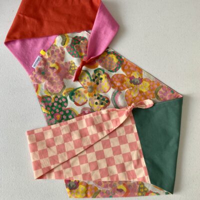 Foulard triangle 6 / Liberty fauvism damier/ jaune rose orange vert – Image 3