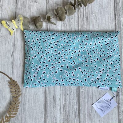 Bouillotte rectangulaire en graines de lin bio / motif léopard / Turquoise