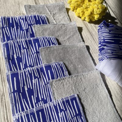 Pack 8 Lingettes lavables éponge bambou / Lekker/ Bleu blanc – Image 2