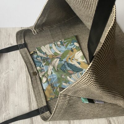 Sac cabas XXL, pied de poule texturé, beige noir – Image 2