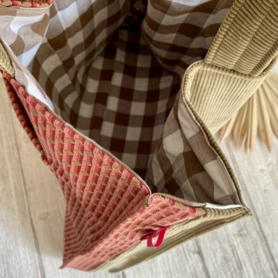 Sac cabas XXL, velours et jacquard / Beige bordeaux rose – Image 3