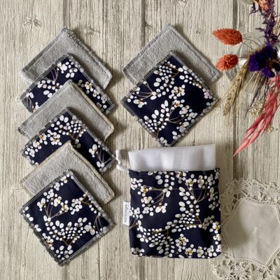 Lingettes lavables éponge Bambou / Yoichi baies blanc marine