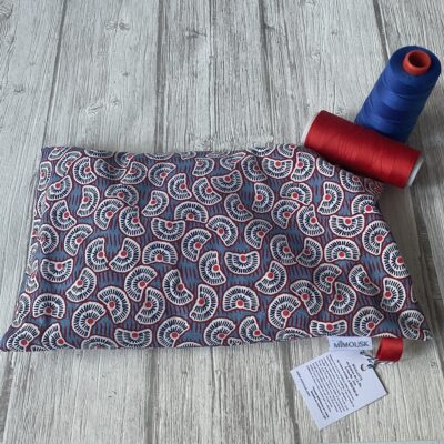 Bouillotte rectangulaire en graines de lin bio / Eventails wax bleu rouge – Image 2