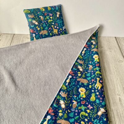 Tapis à langer nomade / Animaux Buenos Aires marine, éponge bambou grise