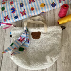 Sac nounours blanc sherpa/ doublé rayé insectes ciel