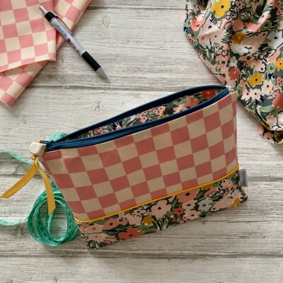 Pochette Damier et Fleurs / rose jaune vert – Image 3
