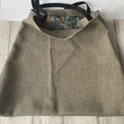 Sac cabas XXL, pied de poule texturé, beige noir – Image 4