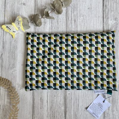 Bouillotte rectangulaire en graines de lin bio / géométrique vintage / vert noir moutarde