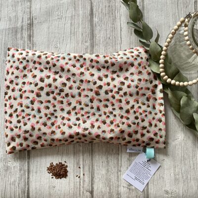 Bouillotte rectangulaire en graines de lin bio / motif Confetti / Beige, aqua, rose