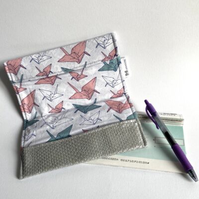 Porte-chéquier, motif grues origami, argent/blanc/rose – Image 2