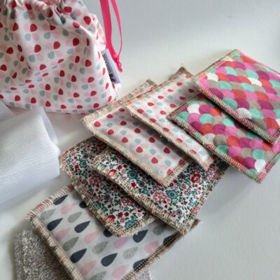 Lingettes lavables / coloris Rose & Blanc