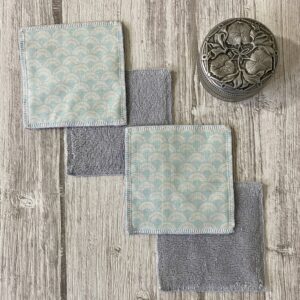 4 Lingettes lavables éponge bambou / Arc en ciel, bleu pastel