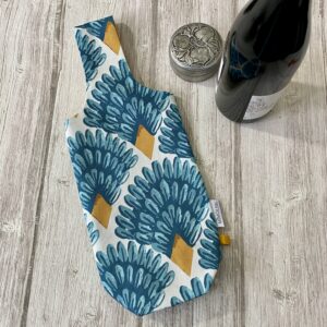 Porte bouteille / Palmes / bleu moutarde