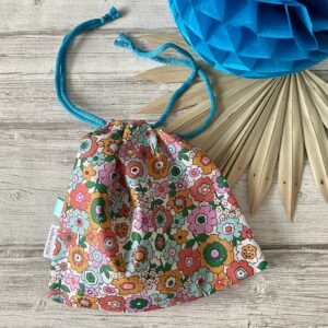sac à maillot mouillé enduit fleurs vintage orange rose vert