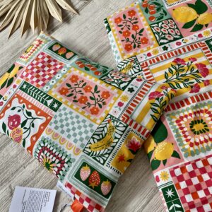 Bouillotte rectangulaire en graines de lin bio / Smoothie, jaune rose vert