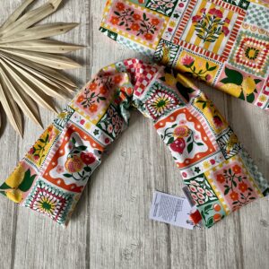 Bouillotte longue XL pour cervicales en graines de lin bio/ Smoothie, jaune rose vert