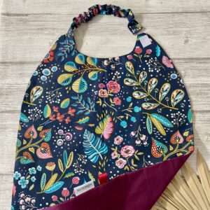 Maxi serviette XXL élastiquée / Fleurs Ancolies marine