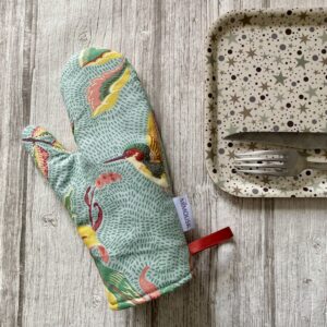 Manique gant de four / Fleurs colibri / Vert Jaune Rose
