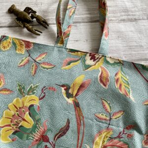 Sac cabas doublé / Colibri et fleurs, ciel jaune rose