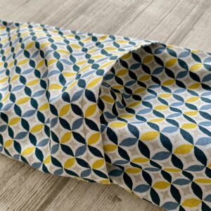 Bouillotte longue XL pour cervicales en graines de lin bio/ cercles, jaune marine blanc