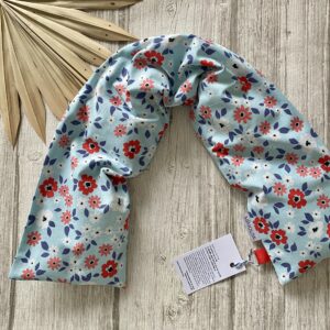 Bouillotte longue XL pour cervicales en graines de lin bio/ Fleurs pop, ciel rouge