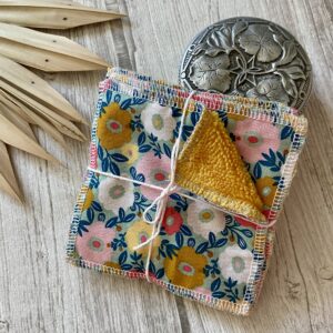 lingettes démaquillantes x4 éponge bambou fleurs vintage