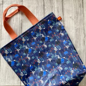 Sac cabas tissu enduit lapins fond marine