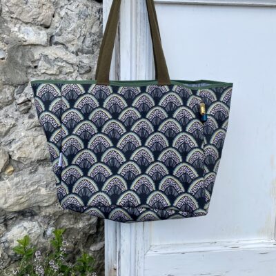 Sac cabas enduit, motif écailles / kaki, doré – Image 3
