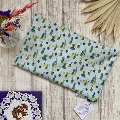 Bouillotte rectangulaire en graines de lin bio / Plantes succulentes / Ciel Vert