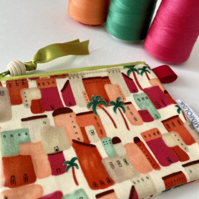 Trousse discrétion enduite / motif Medina, orange rose vert – Image 4