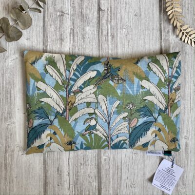 Bouillotte rectangulaire en graines de lin bio / Tropical "Salomon"/ vert bleu saumon
