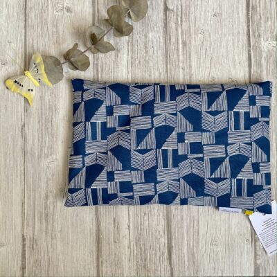 Bouillotte rectangulaire en graines de lin bio / Traits / marine blanc