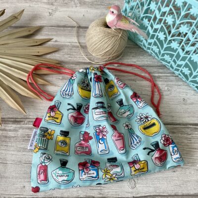 Sac à maillot mouillé/ enduit motif parfums / bleu jaune rose