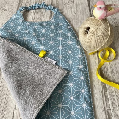 Serviette élastiquée coton et éponge bambou / origami casual bleu