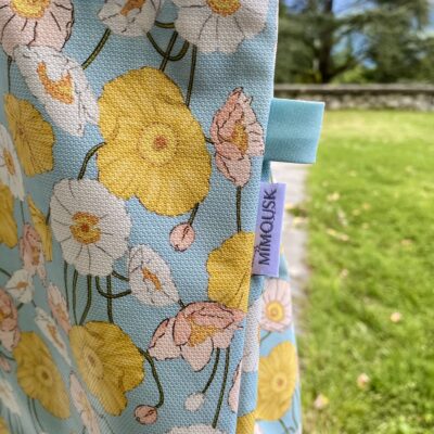 Sac cabas simili enduit, motif vintage fleurs / Ciel, jaune – Image 2