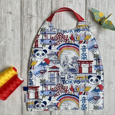 Serviette élastiquée coton et éponge bambou / motif Tokyo