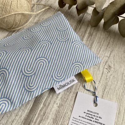 Bouillotte longue XL pour cervicales en graines de lin bio/ rayure vague, ciel – Image 2