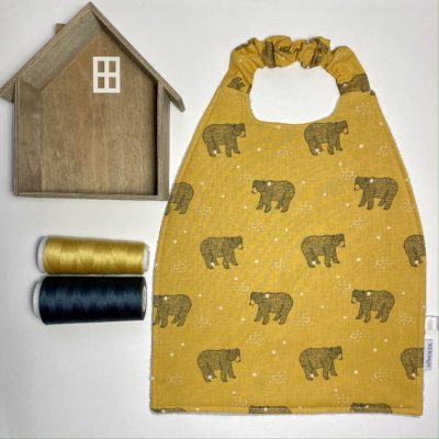 Serviette élastiquée coton et éponge bambou / Ours brun baloo, gris moutarde