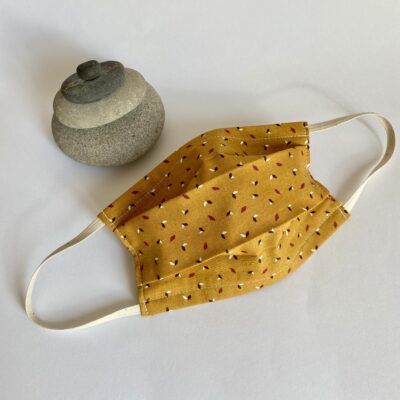 Masque 3 plis adulte, Ocre, imprimé petites feuilles
