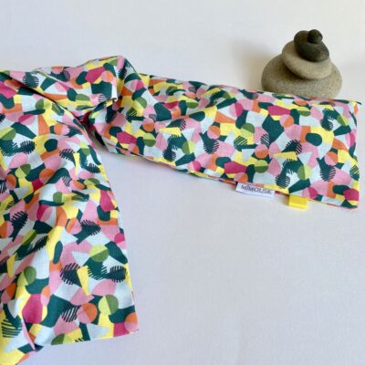 Bouillotte longue XL pour cervicales en graines de lin bio, décor confettis multicolores
