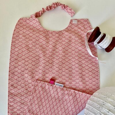 Maxi serviette XXL élastiquée, motif japonais vagues rose/blanc