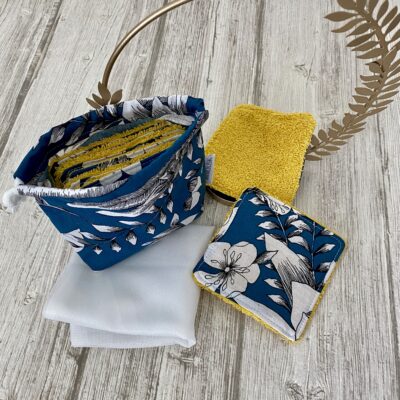 Lingettes lavables / imprimé fleurs canard moutarde
