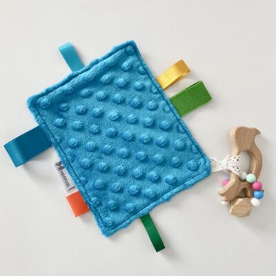 Doudou anneau de dentition, bois et silicone, Liberty bleu/vert – Image 2