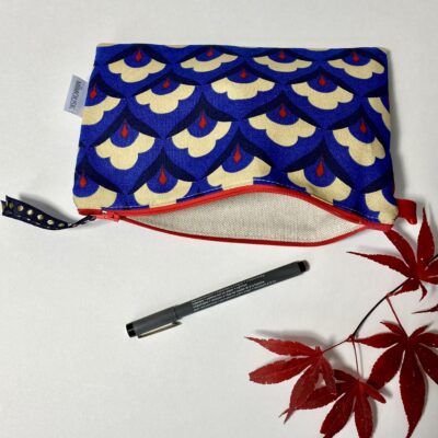 Pochette fleurs art déco bleu/beige/rouge
