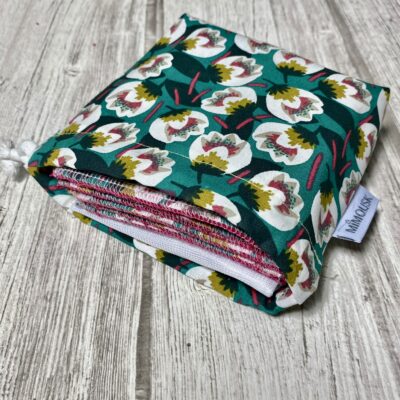 Lingettes lavables éponge Bio / fleurs dimeo émeraude fuschia – Image 2
