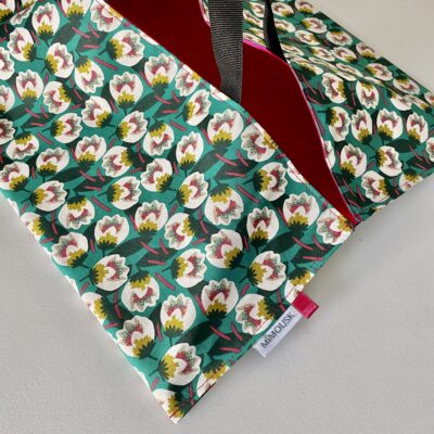 Sac à tarte, fleurs dimeo / vert emeraude fuschia